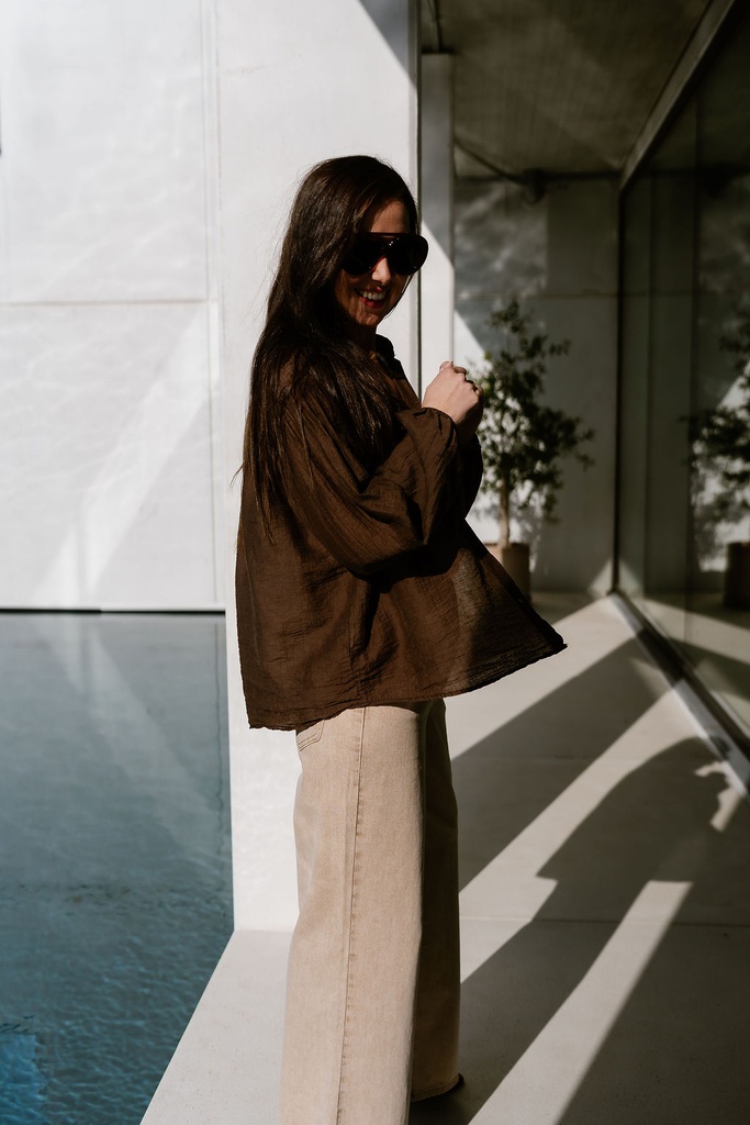 Wide Leg Jeans Washed Camel