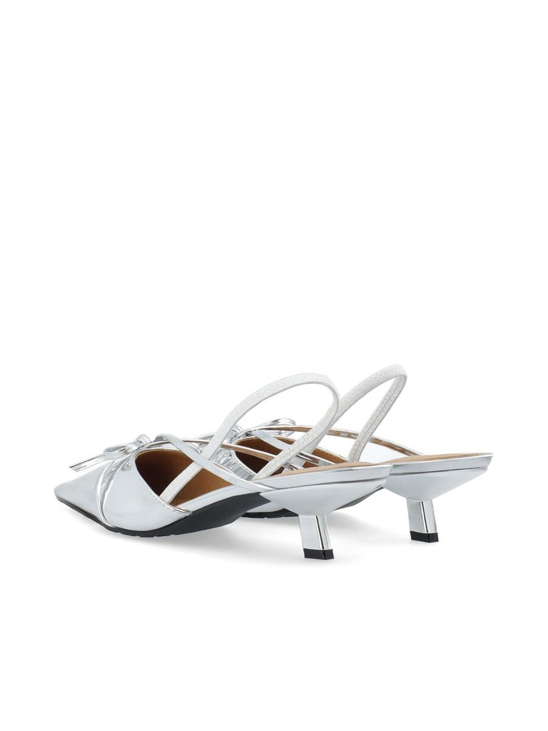 Slingback Kitten Heel Bow Kristin Silver Mirror