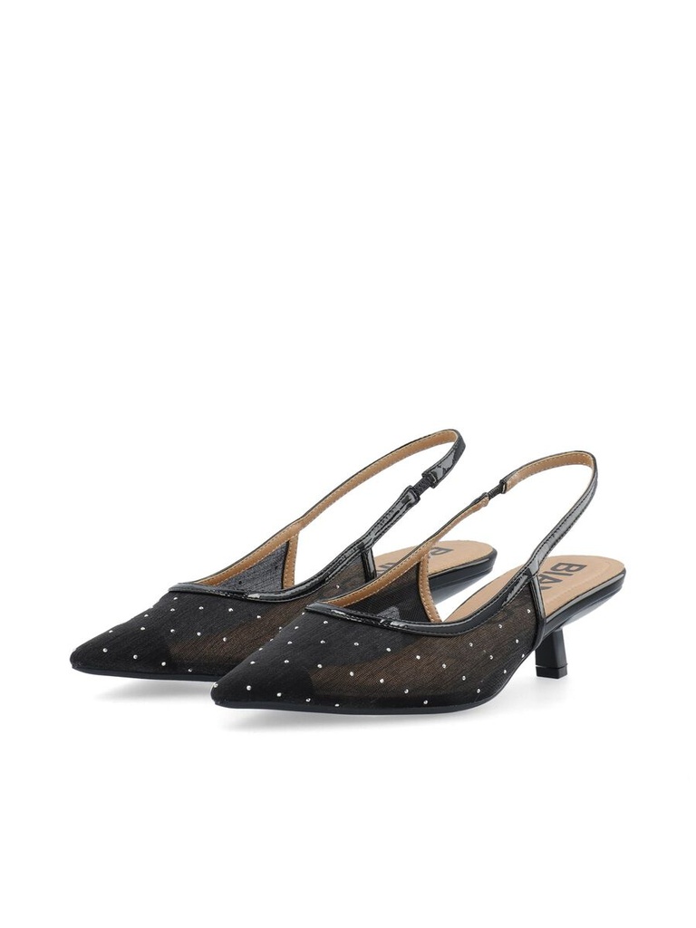 Slingback Kitten Heel Mesh Black Rhinestone