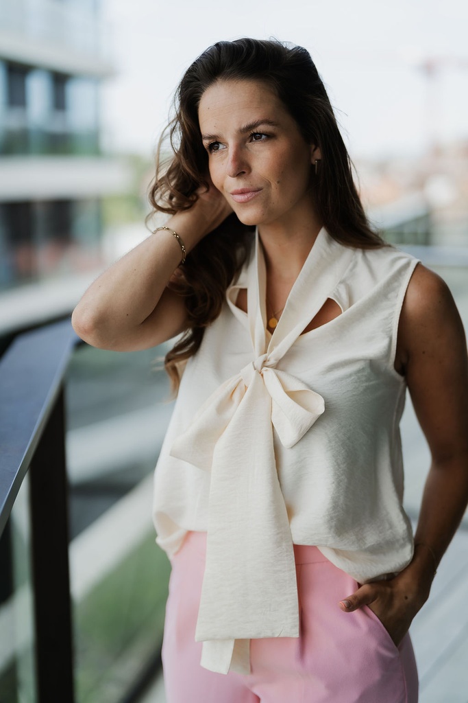 Caden Tie Neck Top Birch