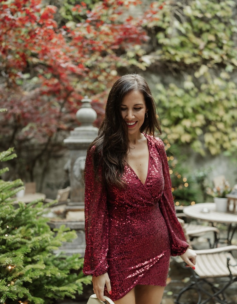 Aline Short Dress Sequins Burgundy