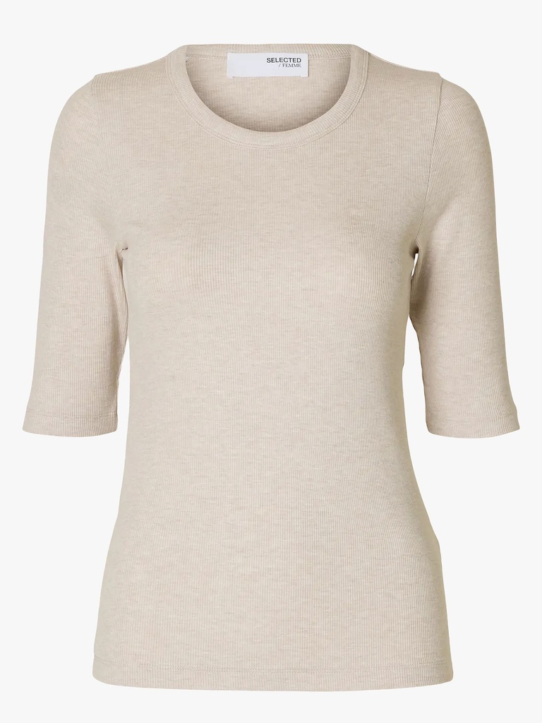 Dianna 2/4 O-Neck Top Oatmeal
