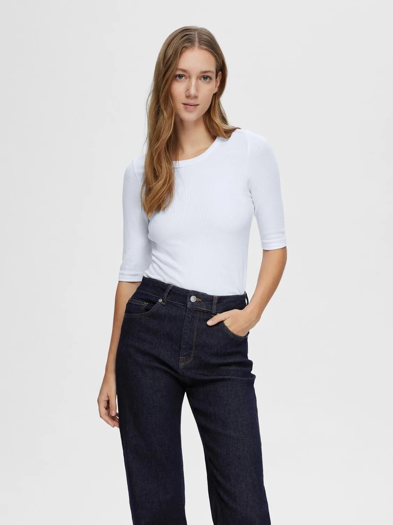 Dianna 2/4 O-Neck Top Bright White