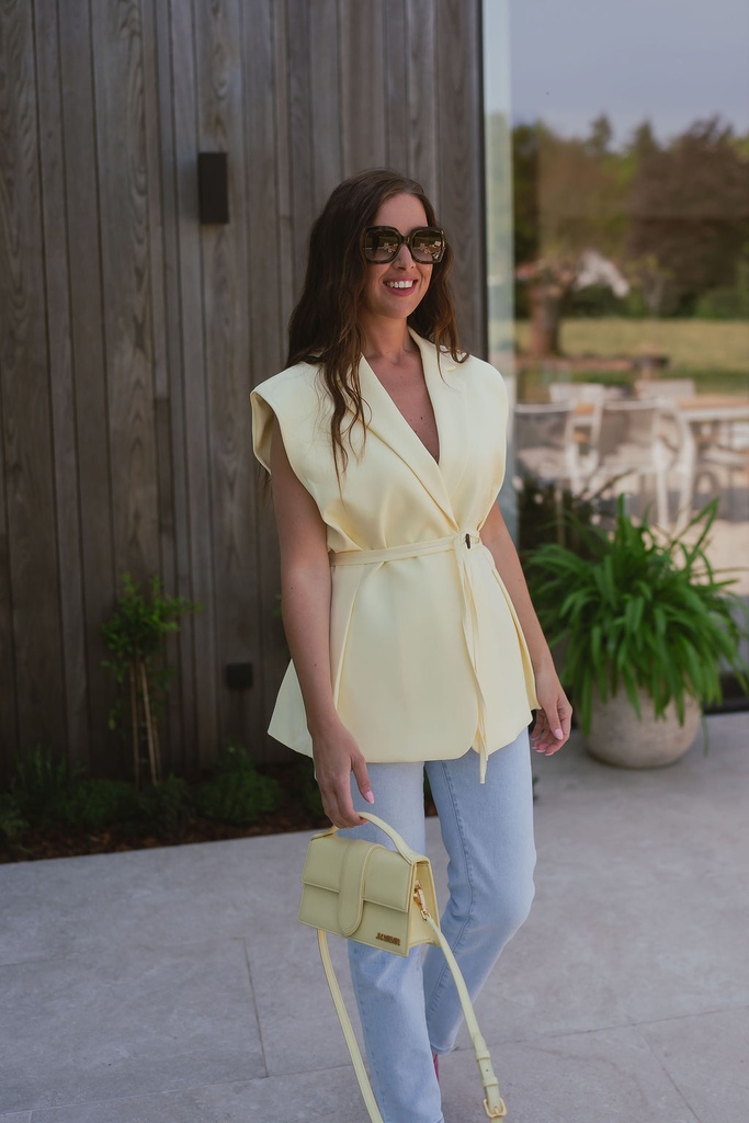 Pastel Yellow Vest Button Strap