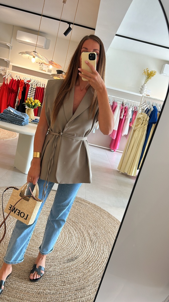 Vest Taupe Button Strap
