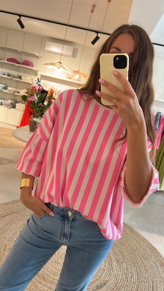 PREORDER Sweatshirt Striped Fluo Fushia