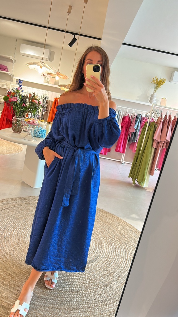 Dress Off Shoulder Shiny Blue