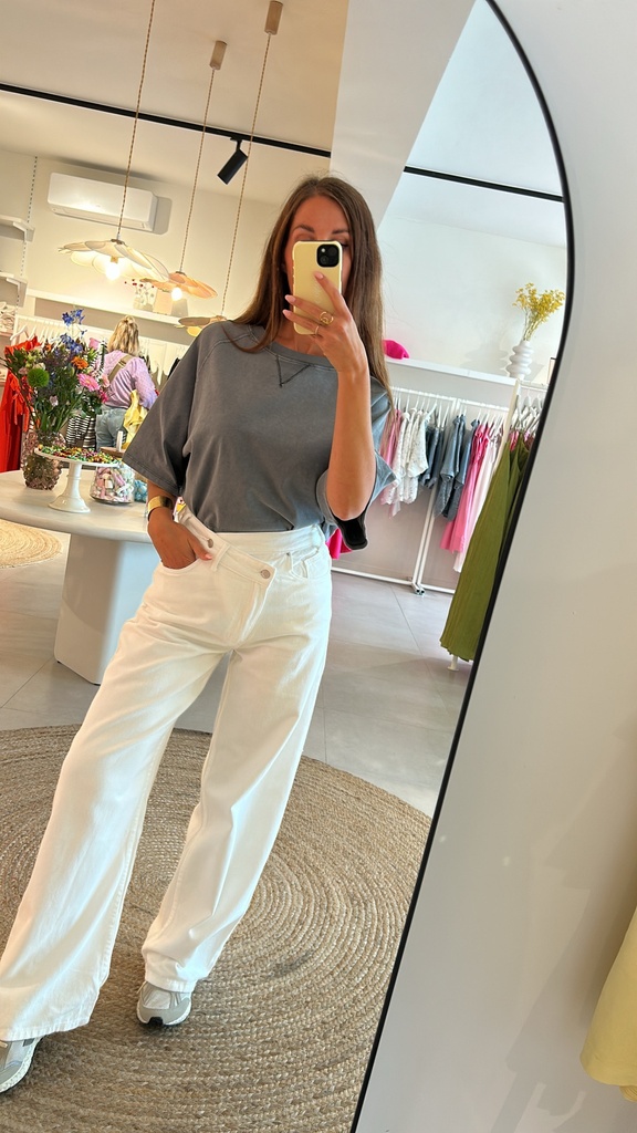 Denim Pants Dad Fit White