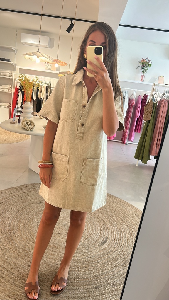 Straight denim dress beige
