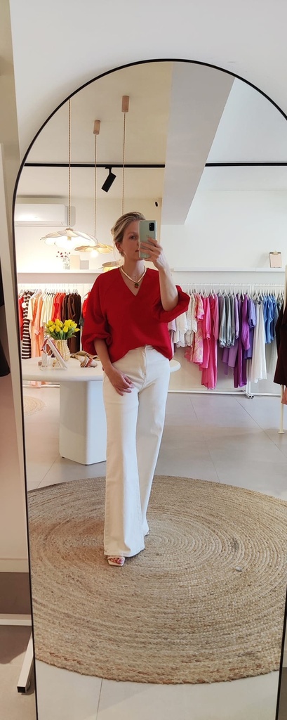 3/4 V-Neck Top Amida Red