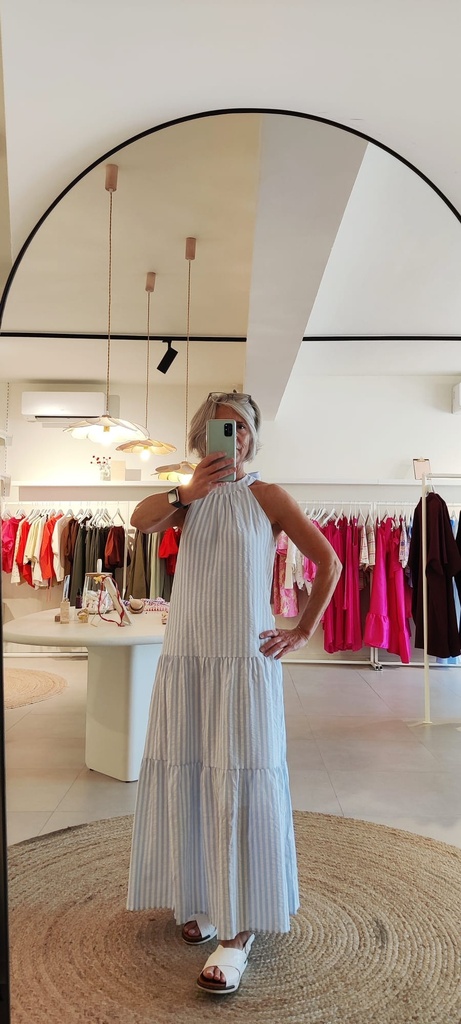 Striped Long Halterdress Blue