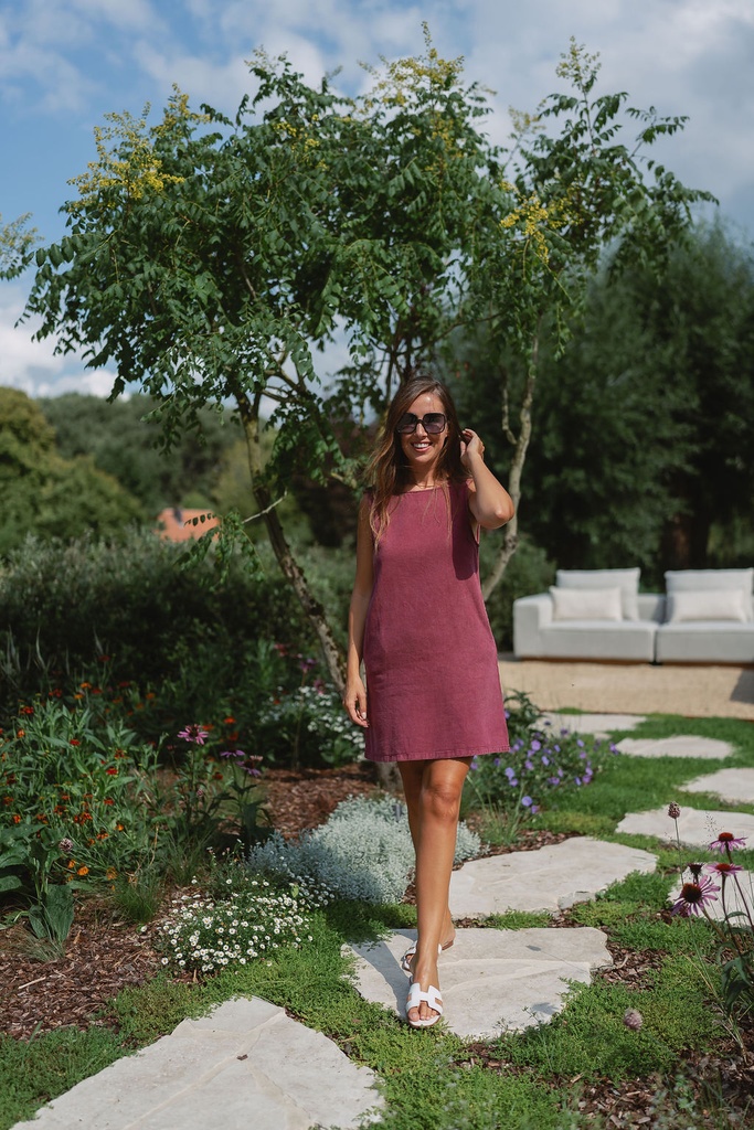 PREORDER Denim dress burgundy