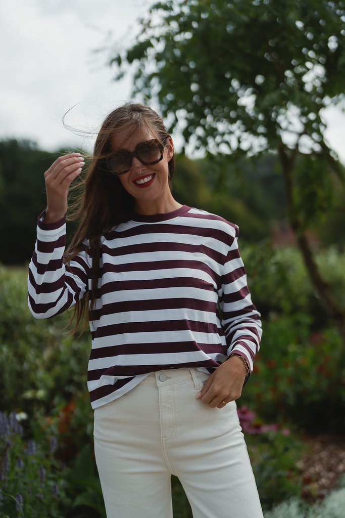 Essential Boxy Tee LS Striped Fig