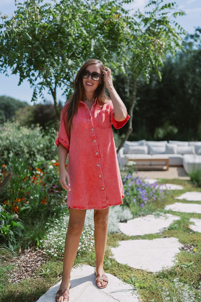 Denim Dress Coral