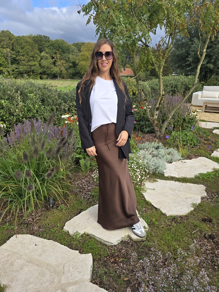 Long Satin Skirt Chocolat