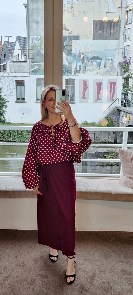 Blouse Balloon Dots Burgundy