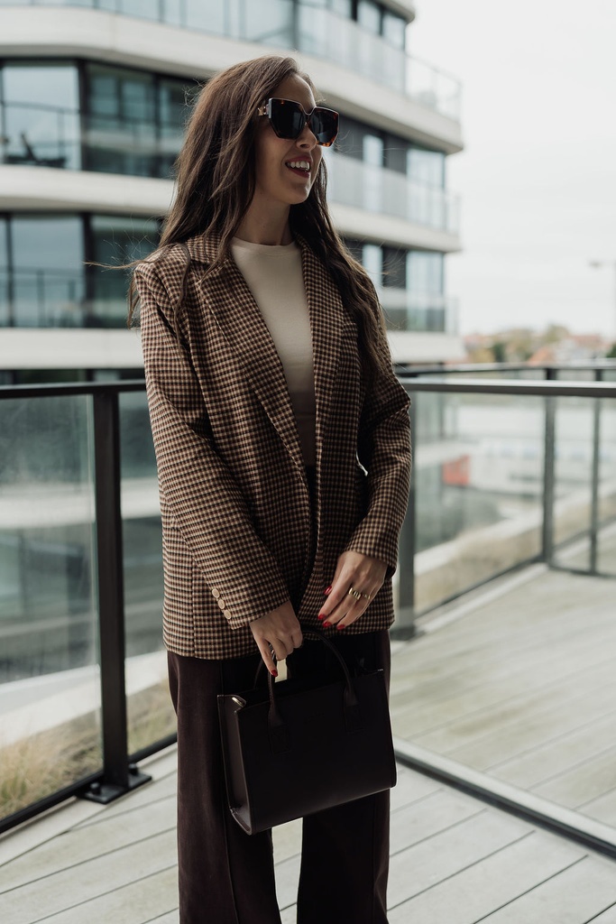 Checkered Blazer Brown