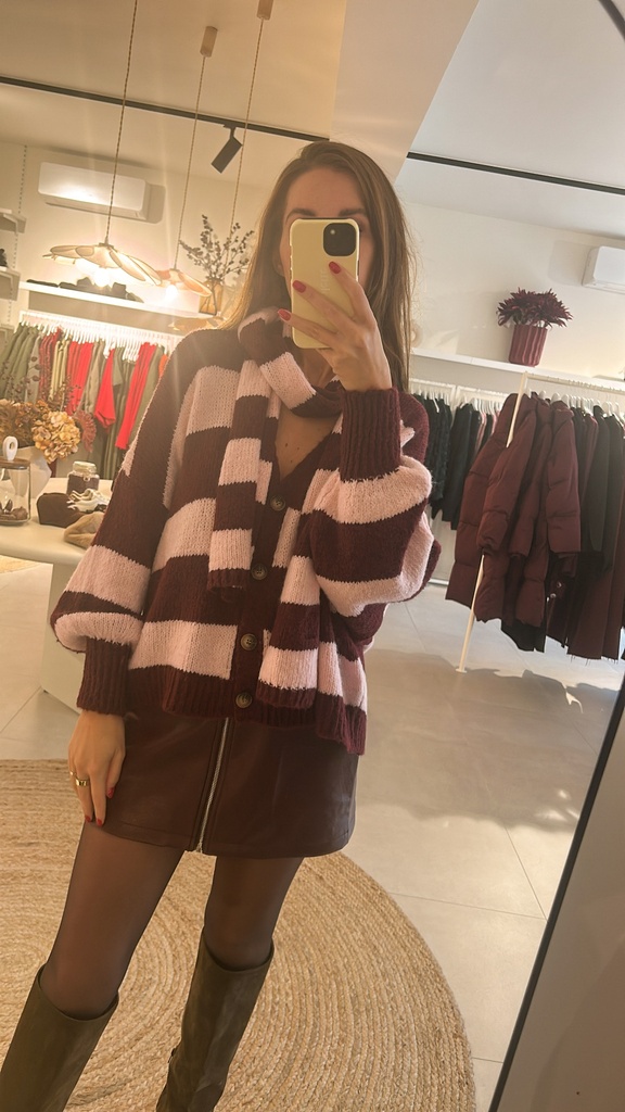 Striped Cardigan + Scarf Pink