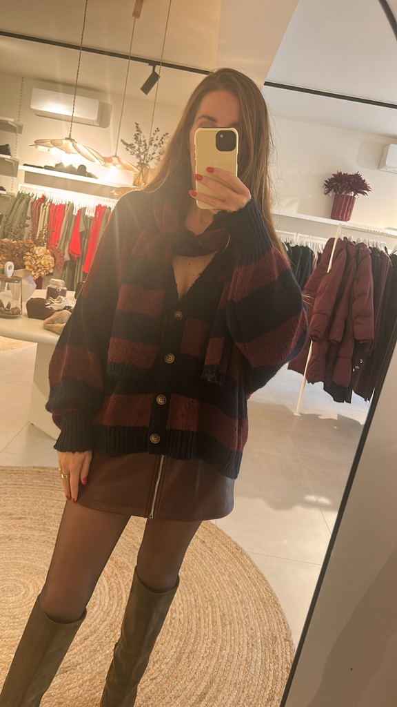 Striped Cardigan + Scarf Navy