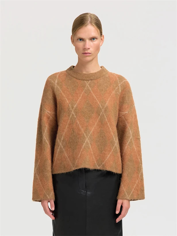 Knit Lulu Brushed Argyle Golden Brown