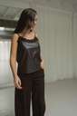 Faux Leather Strap Top Brown