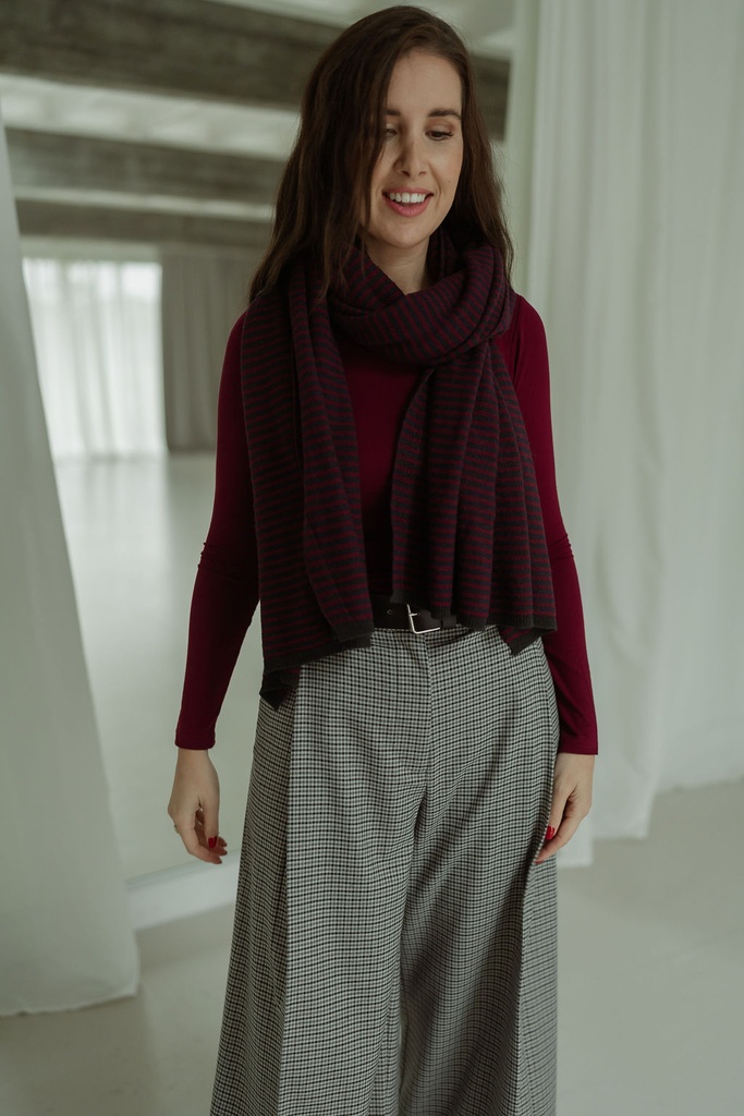 Striped Long Scarf Navy/Burgundy