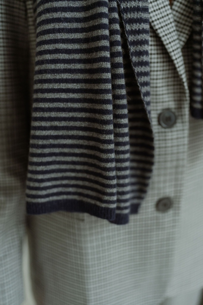 Striped Long Scarf Navy/Grey