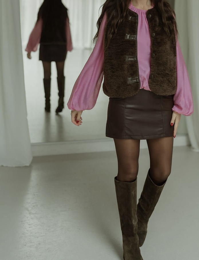 Teddy Gilet Button Brown