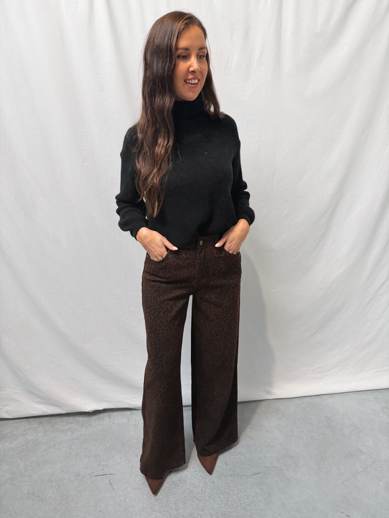 Wide Leg Jeans Brown Leopard