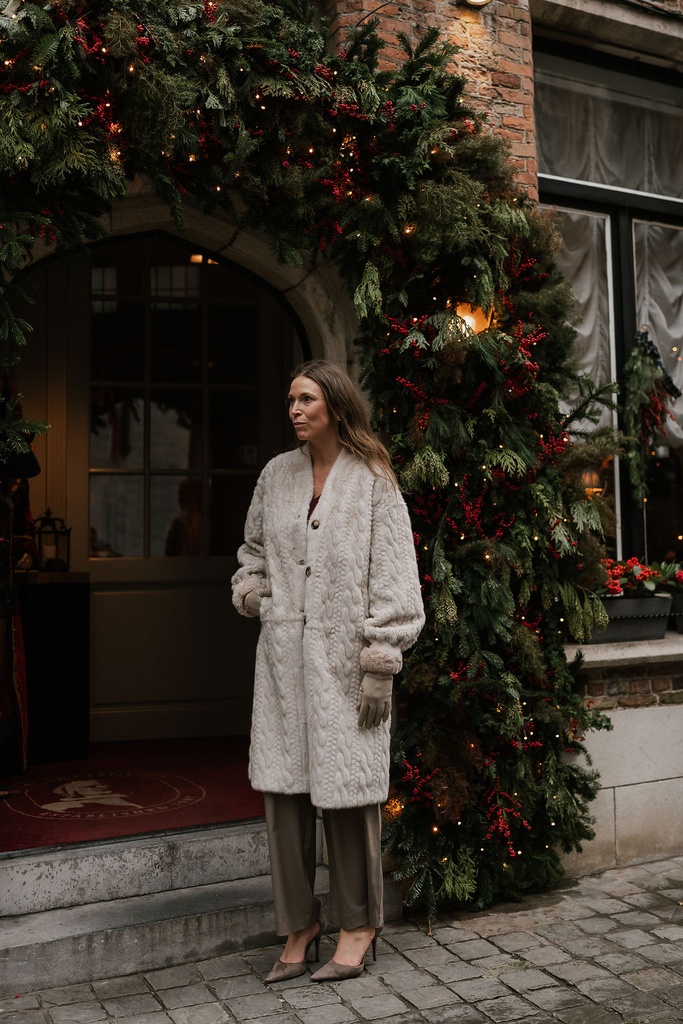 Long Faux Fur Coat Ivory