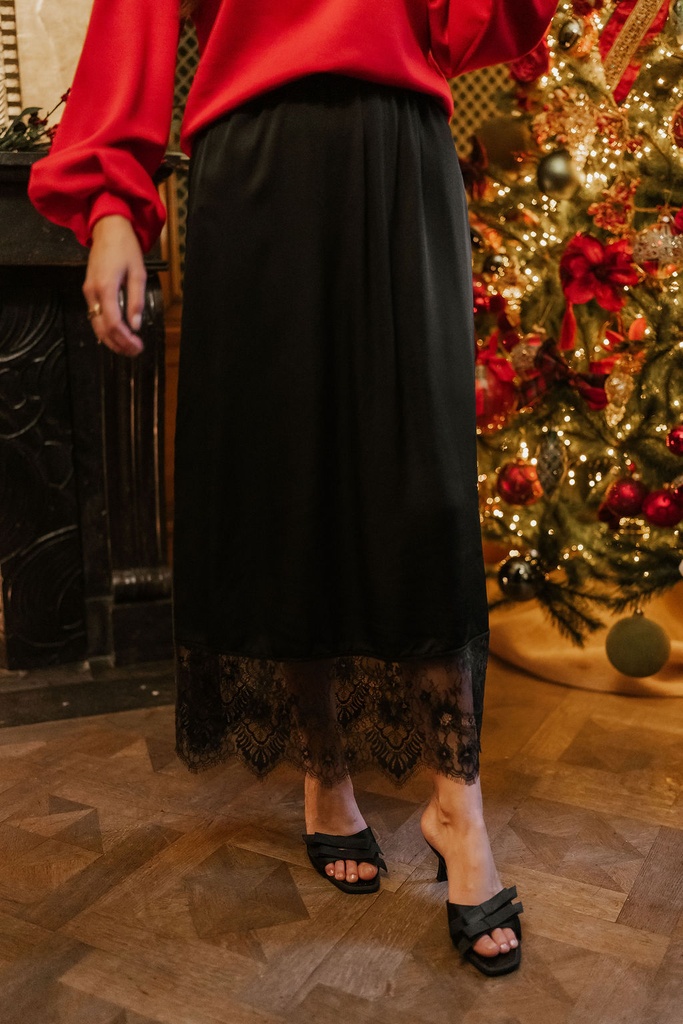 Satin Lace Skirt Black