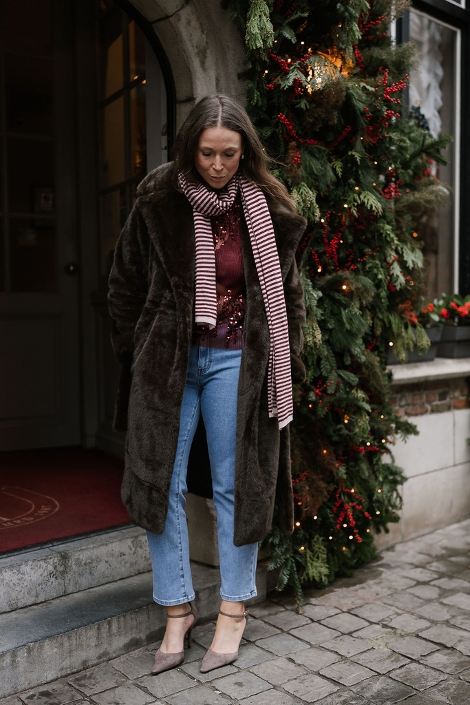 Long Faux Fur Coat Brown