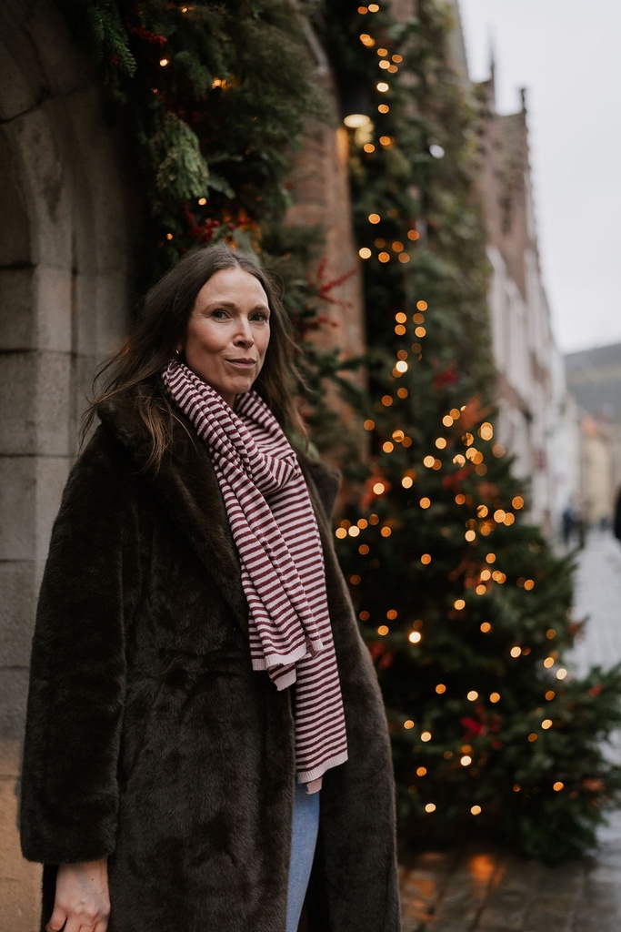 Striped Long Scarf Burgundy