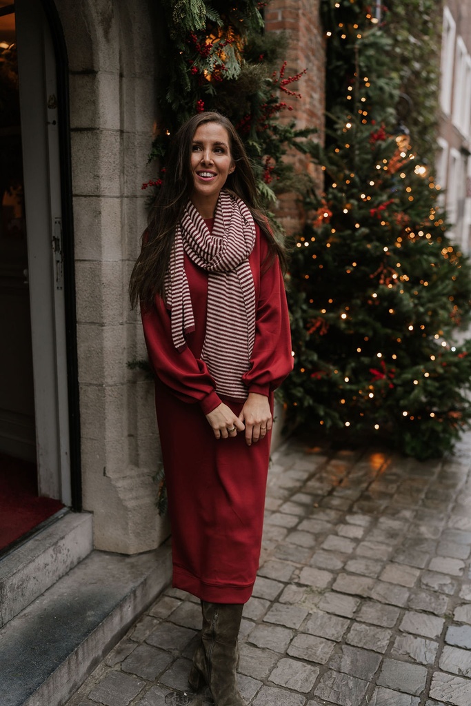 Striped Long Scarf Lightpink/Burgundy