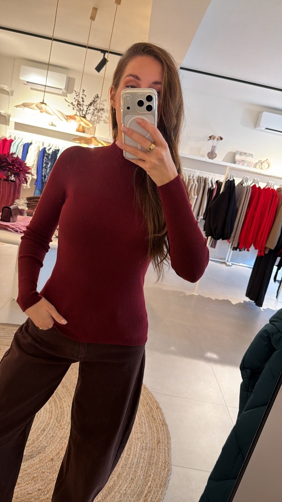 High Neck Knit Scarlet Burgundy