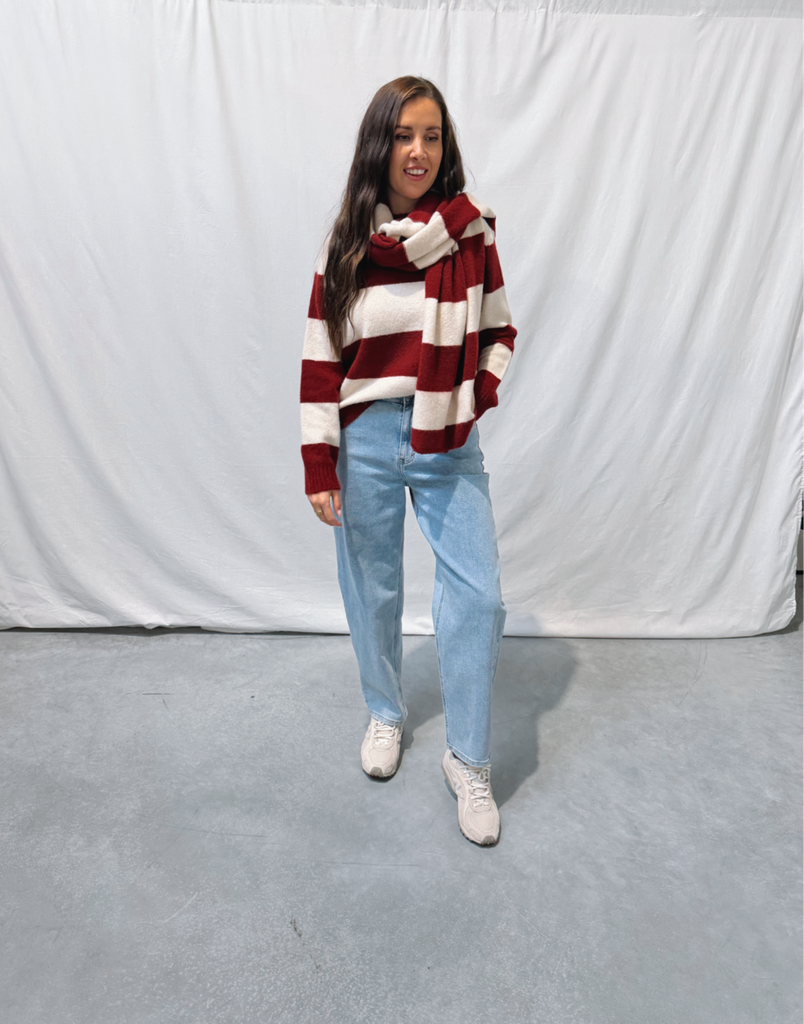 Striped Knit Lena Bordeaux/Beige