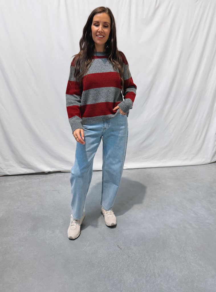 Striped Knit Lena Grey/Bordeaux