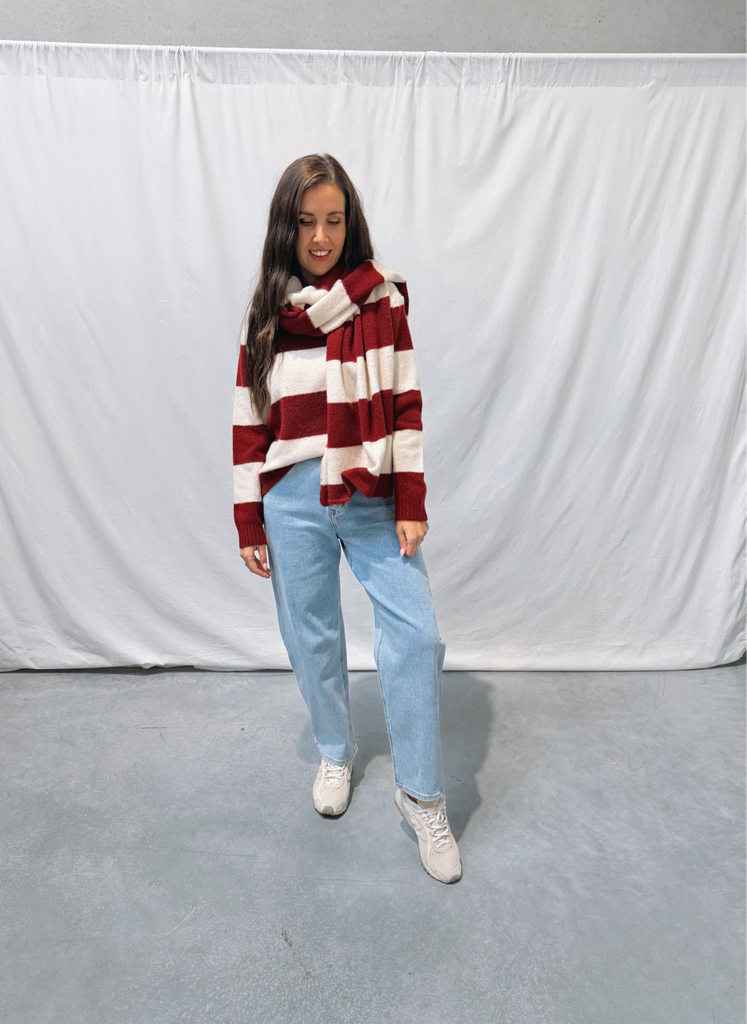 Striped Scarf Lena Bordeaux/Beige