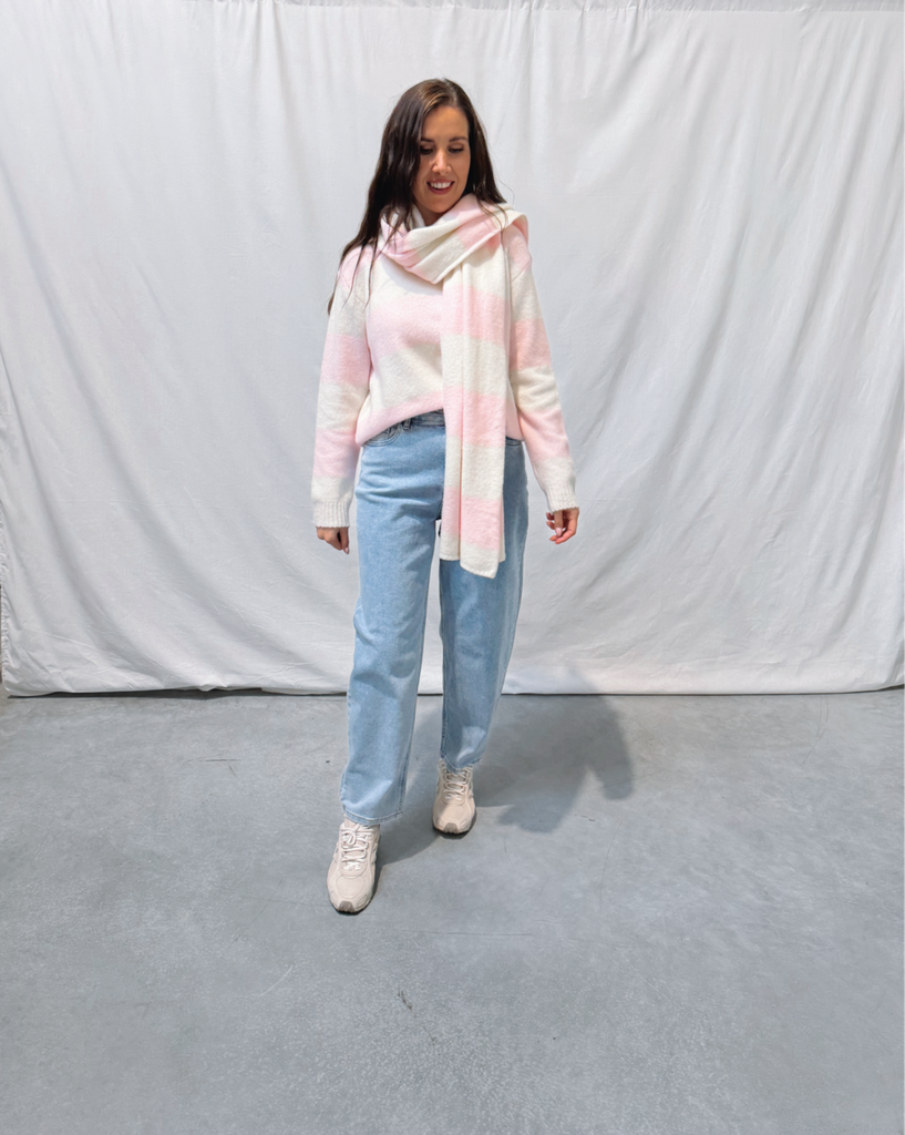 Striped Scarf Lena Beige/Pink