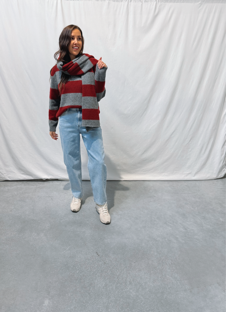 Striped Scarf Lena Grey/Bordeaux