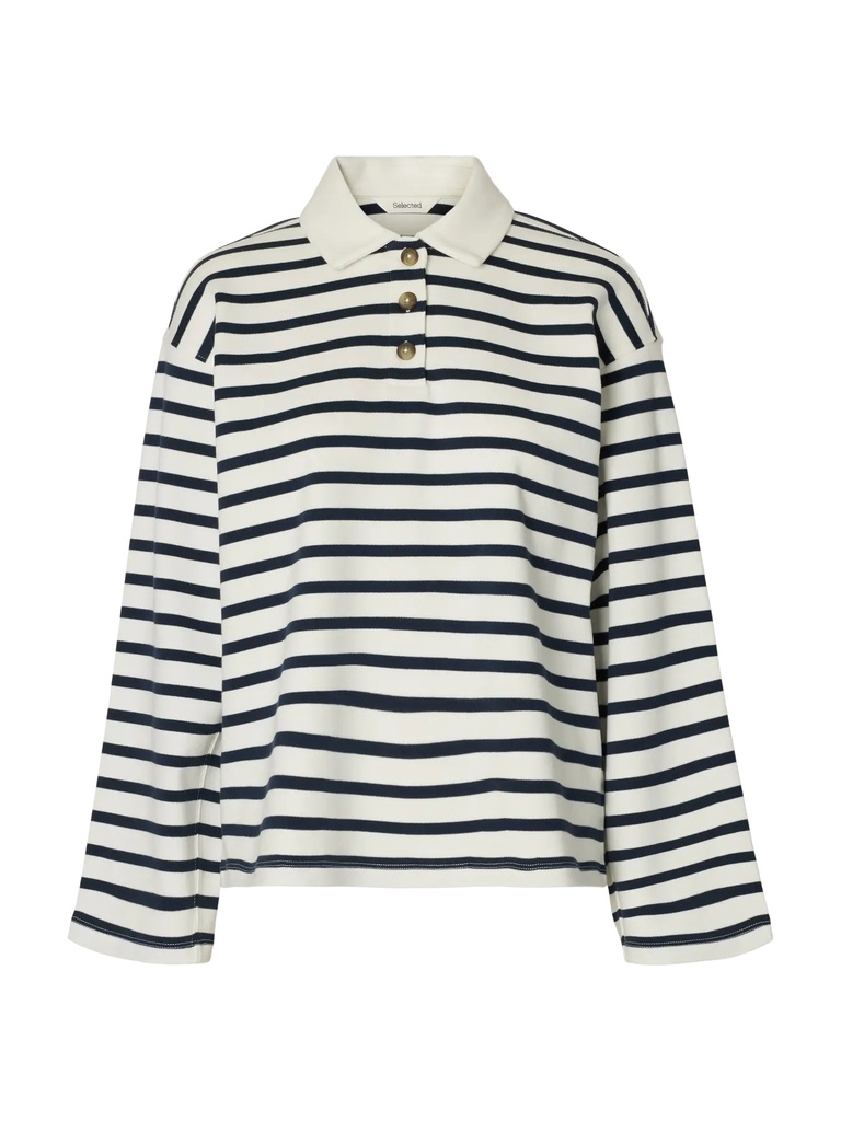 Stripe Collar Top Wada Dark Sapphire