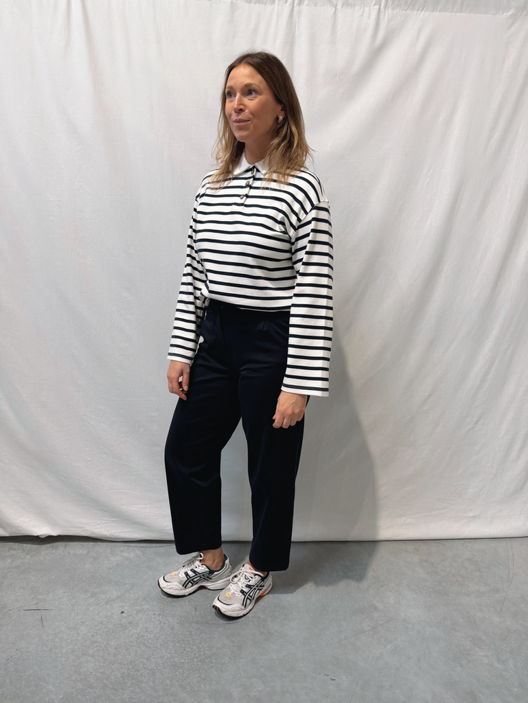 Stripe Collar Top Wada Dark navy