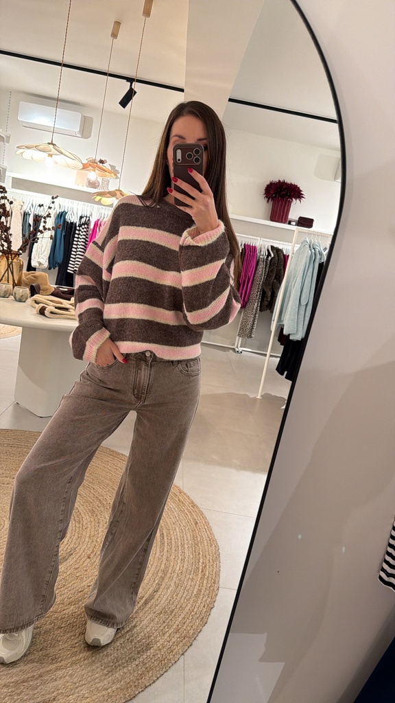 Wide Leg Jeans Washed Brown