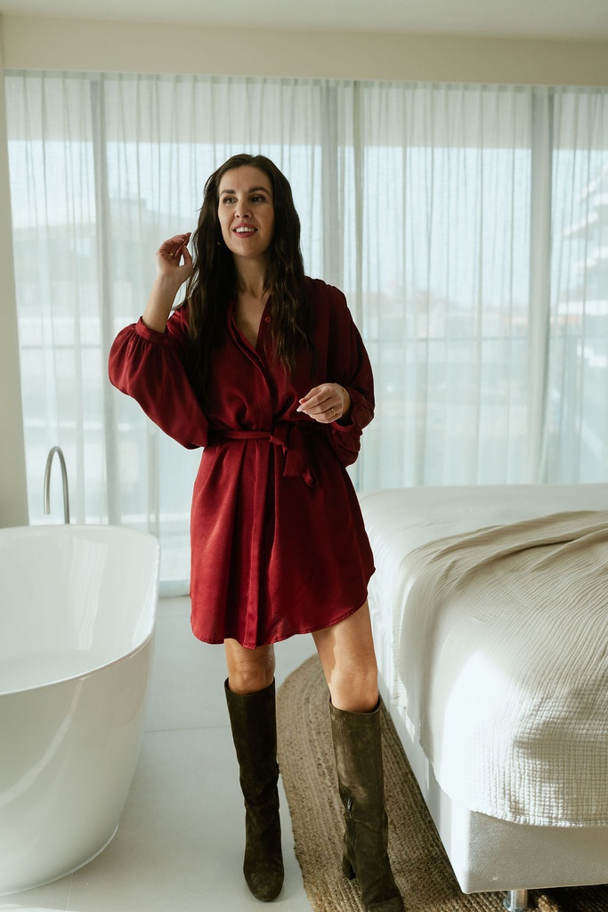 Short Shirt Dress Lima Burgundy