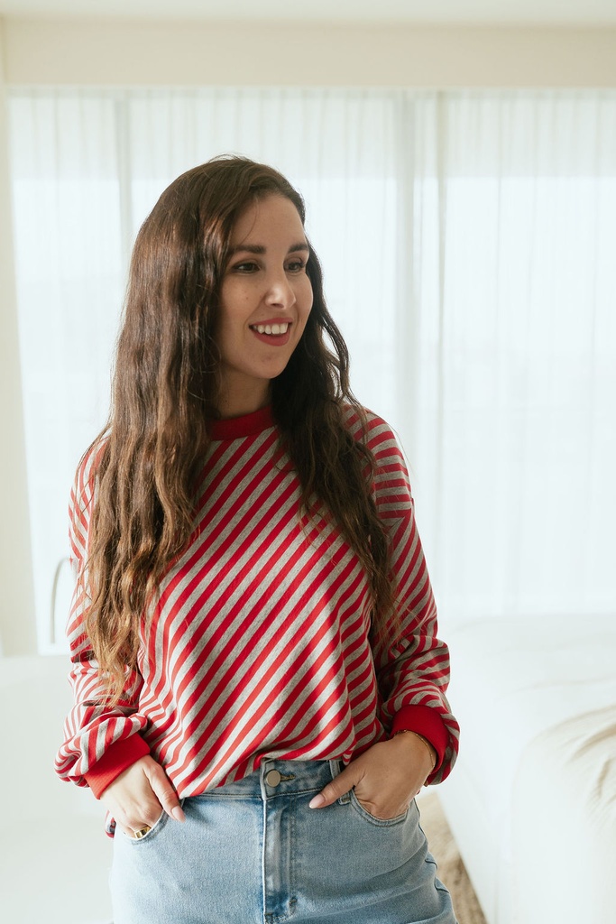 Striped LS Shirt LightGrey/Red