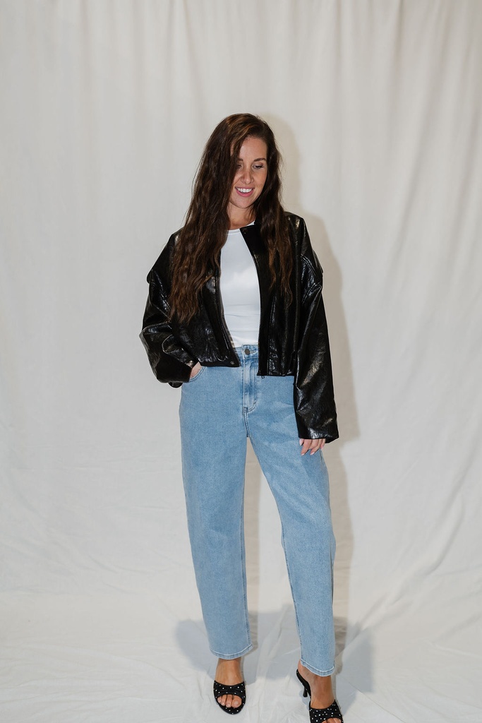 Bomber Faux Leather Black