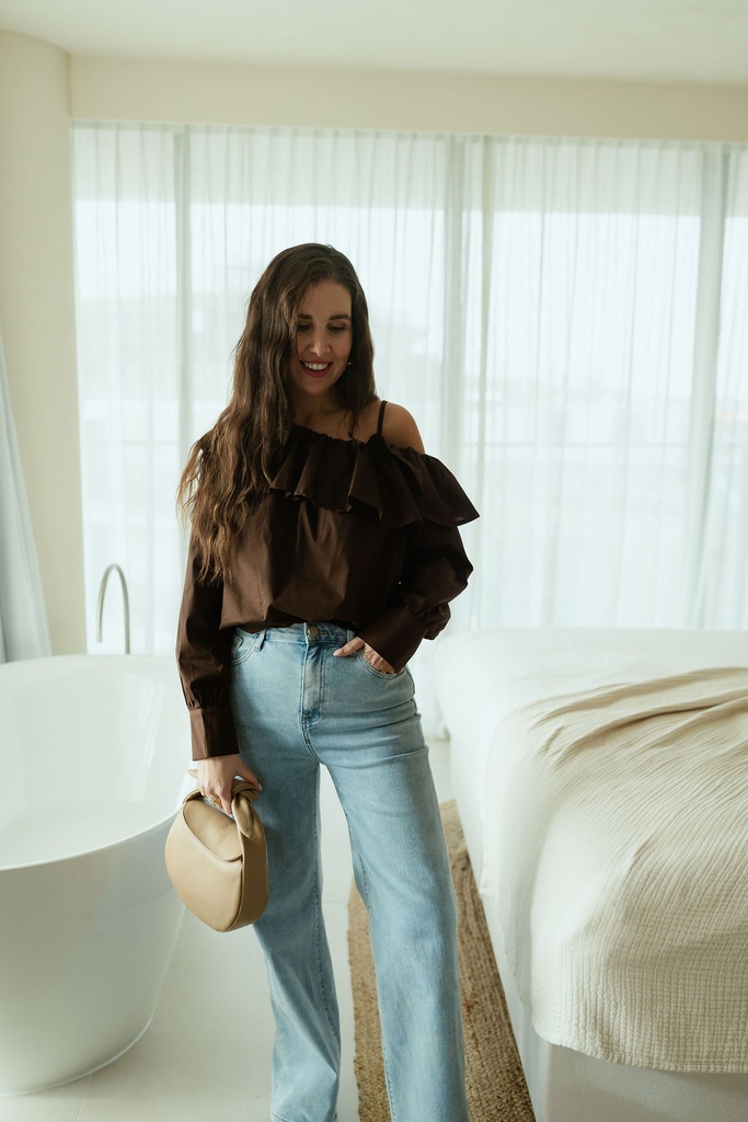 Off Shoulder Top Brown
