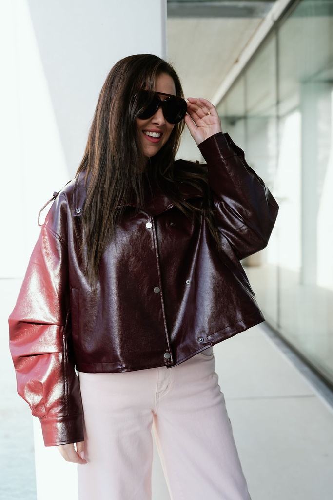 Short Leather Jacket Burgundy