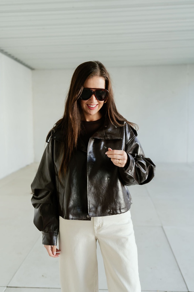 Short Leather Jacket Brown