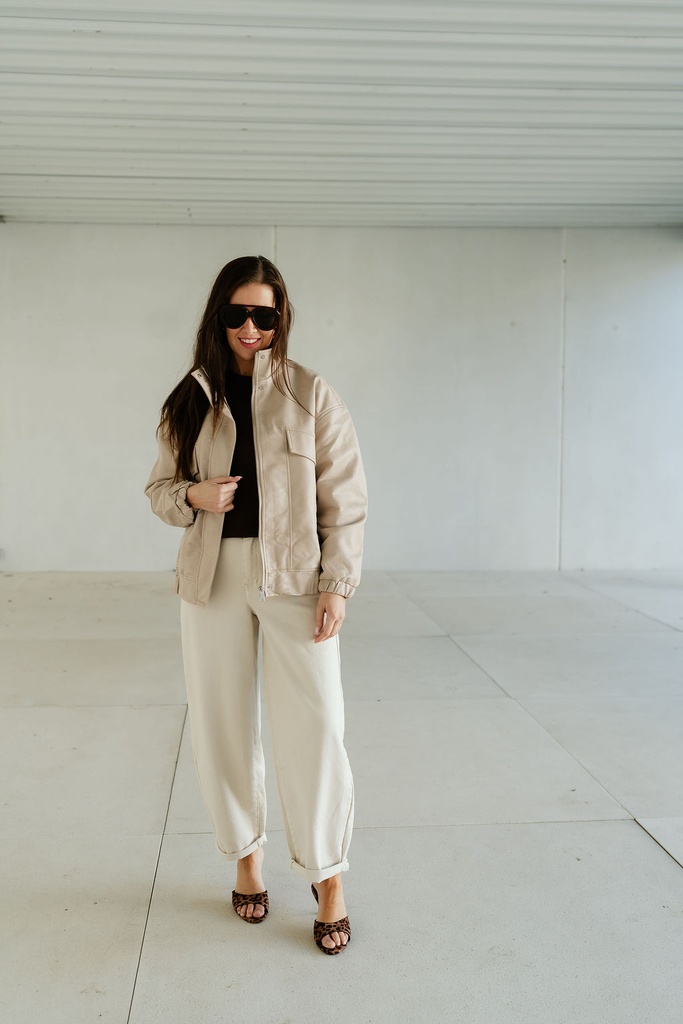 Bomber Jacket Faux Leather Beige